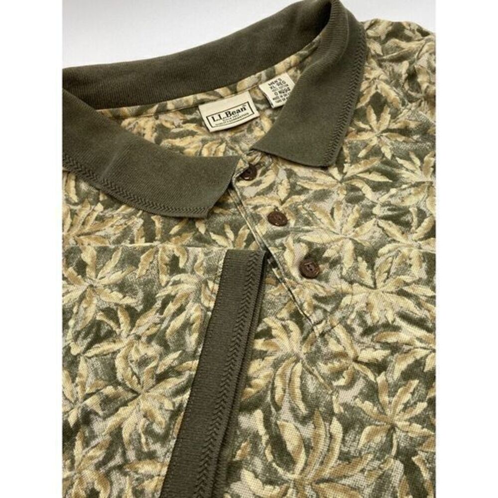 LL Bean Men's Polo Shirt XL Olive Green Palms Short Sleeve Cotton